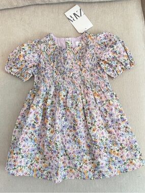 ZARA Girls' Lavender Floral Smocked Dress